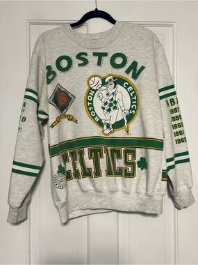 Vintage Boston Celtics Gray Crewneck Sweatshirt with Green & Gold Logo
